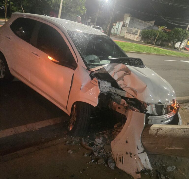 Carro colide contra poste e motorista foge do local
