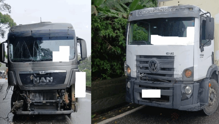Pane em freio provoca calisão entre carretas na Rodovia Anchieta em Cubatão