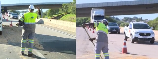 Acidente entre caminhões interdita Anel Viário na conexão com Dom Pedro Acidente entre caminhões interdita Anel Viário na conexão com Dom Pedro