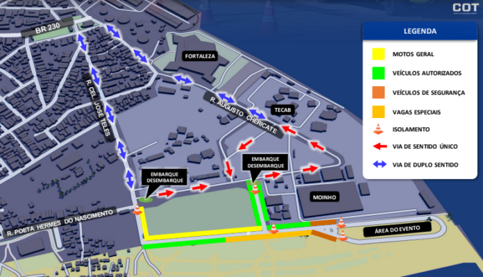O objetivo é orientar moradores e visitantes sobre acessos, bloqueios, estacionamento e recomendações de segurança na região do Dique, onde acontecem os shows