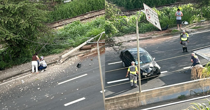 Motorista perde o controle da direção e atinge poste em Avenida Lix da Cunha
