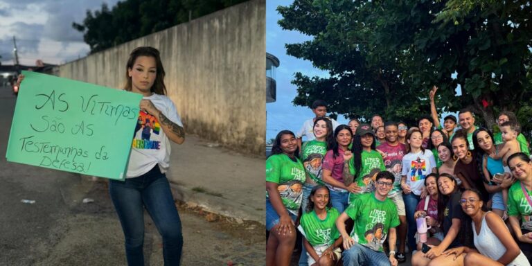 Protesto liderado por Kamylinha pede liberdade de Hytalo Santos e Israel Vicente em frente ao presídio do Roger