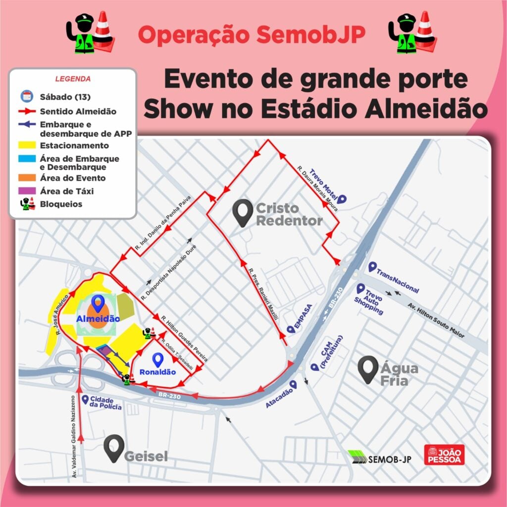 Operação especial da Semob-JP organiza trânsito para show no Estádio Almeidão neste sábado