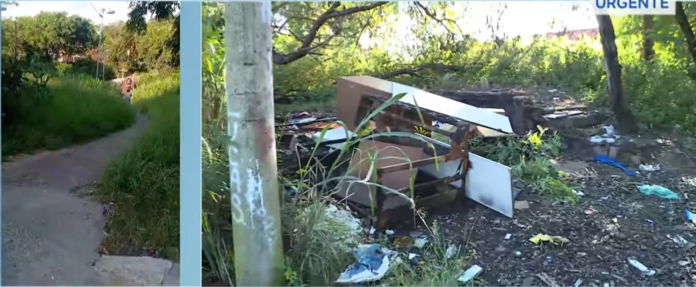 Mãe e filha enfrentam mato e lixo para chegar à creche em Campinas