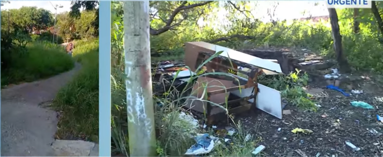 Mãe e filha enfrentam mato e lixo para chegar à creche em Campinas