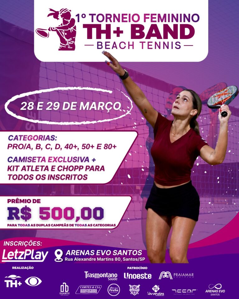 Contagem regressiva: faltam dois dias para o 1º Torneio Feminino TH Band de Beach Tennis; inscreva-se