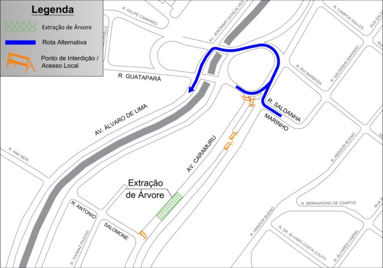 Trecho da Avenida Caramuru será interditado nesta quarta-feira