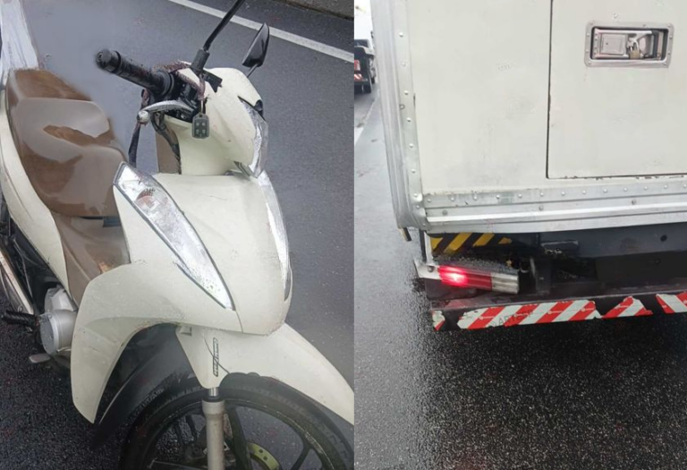Motociclista fica ferida após colisão com van durante ultrapassagem em Santos