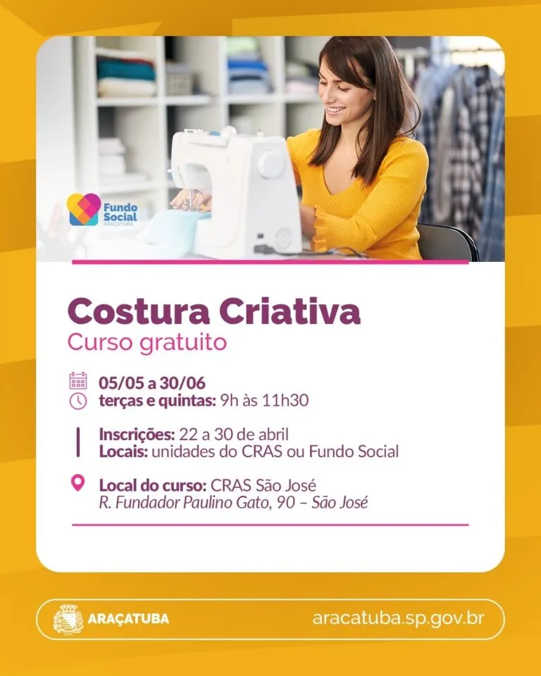 Araçatuba abre 42 vagas para os cursos de Costura Criativa e Patch Aplique