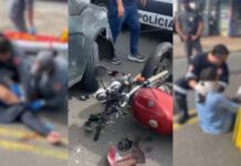 Motociclista e garupa “voam” após batida contra carro