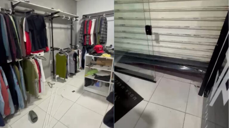 Loja de roupa tem a porta arrombada e produtos levados nessa madrugada em Campinas