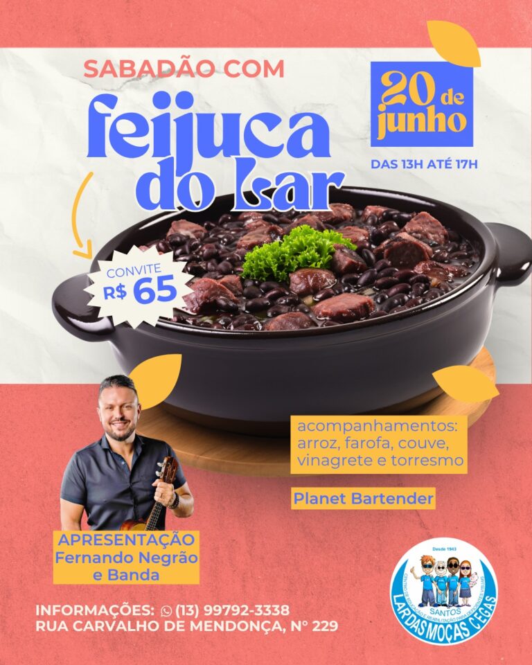 Lar das Moças Cegas promove feijoada com pagode em junho