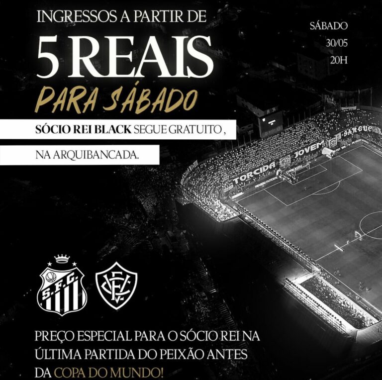 Santos anuncia ingressos a R$ 5 para jogo contra o Vitória