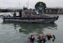 Ação da PM Ambiental apreende fuzil de guerra e munições no fundo do canal de Santos; VÍDEO
