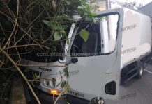 Caminhão bate em mureta de concreto após perder o controle 7,5 km na Rodovia Anchieta