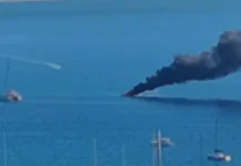 VÍDEO: Embarcação pega fogo no mar e mobiliza equipes de emergência em São Sebastião