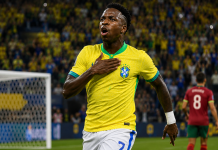 Vinícius Júnior marca um golaço e Brasil empata no primeiro tempo