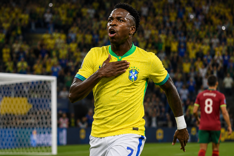Vinícius Júnior marca um golaço e Brasil empata no primeiro tempo