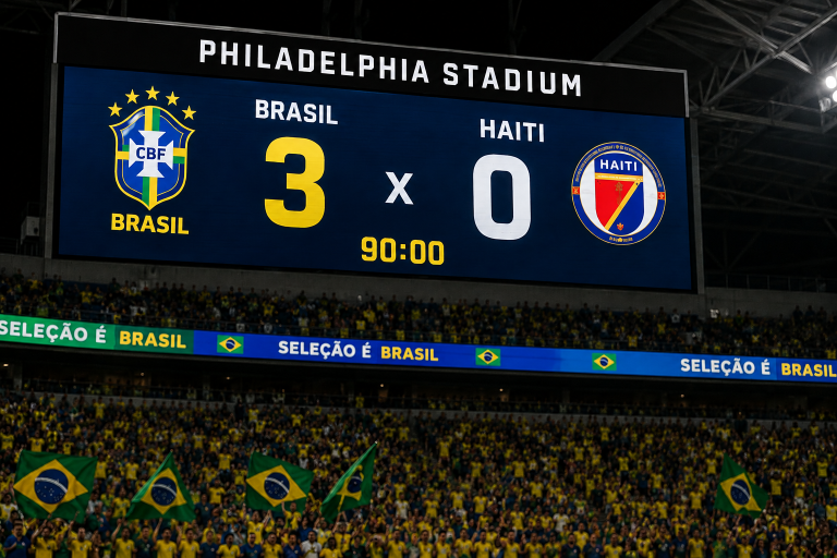 Brasil controla o jogo, vence o Haiti por 3 a 0 e conquista primeira vitória na Copa do Mundo