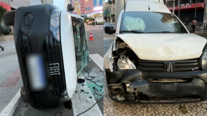 Carro capota e derruba poste após batida em cruzamento no Centro de Campinas