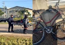 Ciclista e motociclista ficam feridos após acidente na Santos Dumont