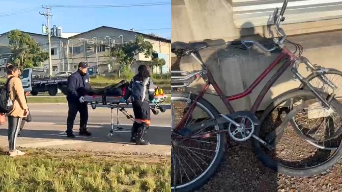Ciclista e motociclista ficam feridos após acidente na Santos Dumont