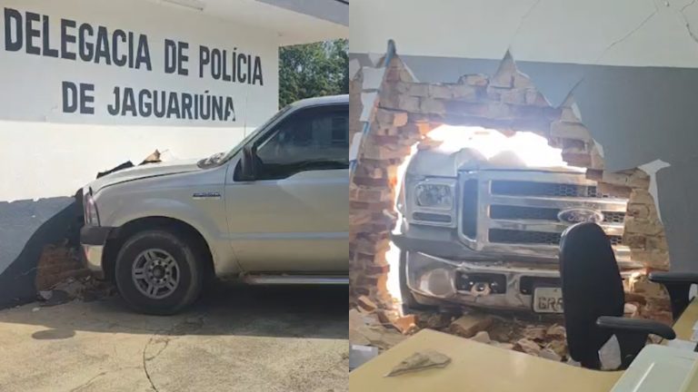 Caminhonete perde o controle, invade delegacia e deixa funcionária ferida