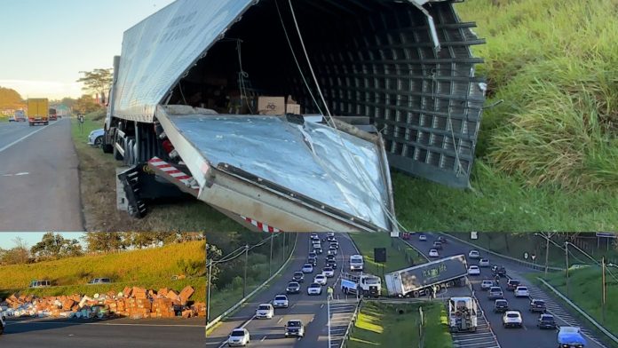 Acidentes com carreta provocam congestionamento em rodovias de Campinas Acidentes com carreta provocam congestionamento em rodovias de Campinas