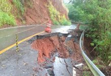 Estrada que liga Pindamonhangaba a Lagoinha cede e deixa trecho em meia pista
