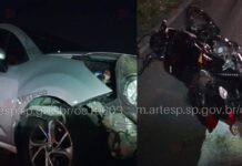 Após bater em mureta, moto é atingida por carro; uma pessoa morre e outra fica ferida em São Vicente