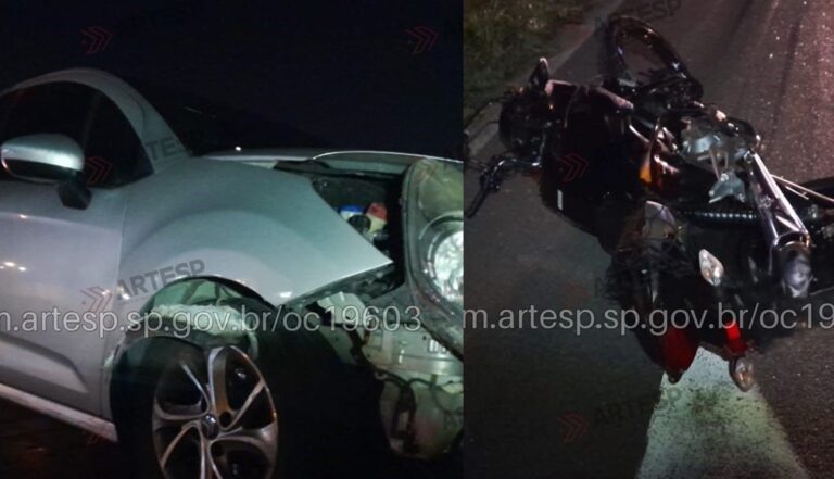 Após bater em mureta, moto é atingida por carro; uma pessoa morre e outra fica ferida em São Vicente