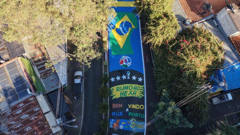 Conheça avenida do hexa em Piracicaba: pintura de rua foi feita com 350 litros de tinta