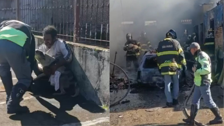 VÍDEO: Cachorro é resgatado durante incêndio em oficina mecânica