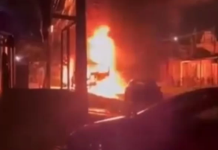 Caminhão é destruído por incêndio em avenida de Guarujá; VÍDEO