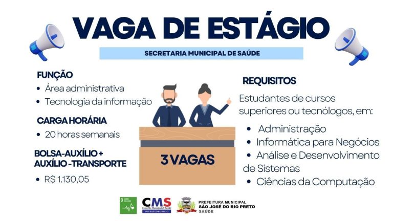 Saúde abre vagas de estágio para área administrativa e T.I