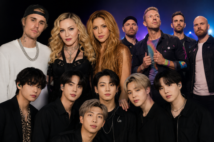 Justin Bieber, Madonna, Shakira, BTS e Coldplay no final da copa do mundo
