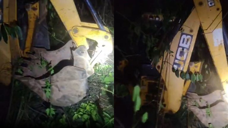 Retroescavadeira furtada de prefeitura é encontrada escondida em mata