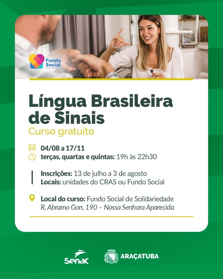Fundo Social e Senac abrem inscrições para novas turmas dos cursos de Cuidador de Idoso e Libras