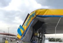 Ventania derruba teto de posto de combustíveis e provoca transtornos em Caraguatatuba