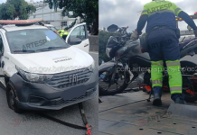 Colisão entre utilitário e motocicleta deixa feridos na Via Expressa Sul, em Praia Grande