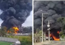 Incêndio de grandes proporções atinge indústria química em Itaquaquecetuba