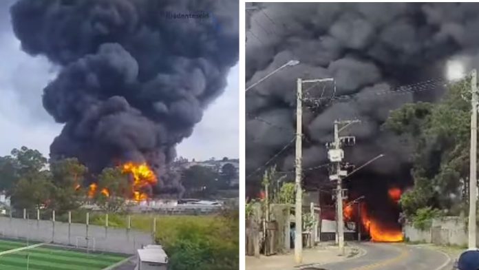 Incêndio atinge indústria em Itaquaquecetuba