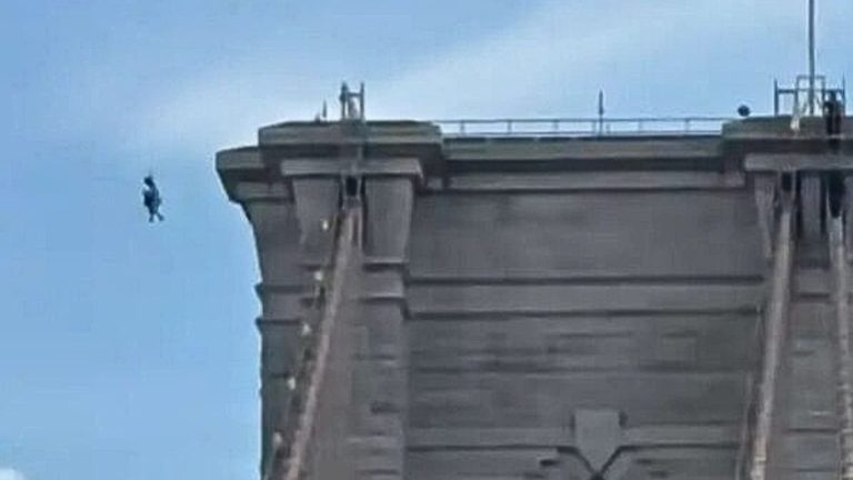 Vídeo: Homem é preso após escalar ponte, tirar a roupa e pular em Nova York