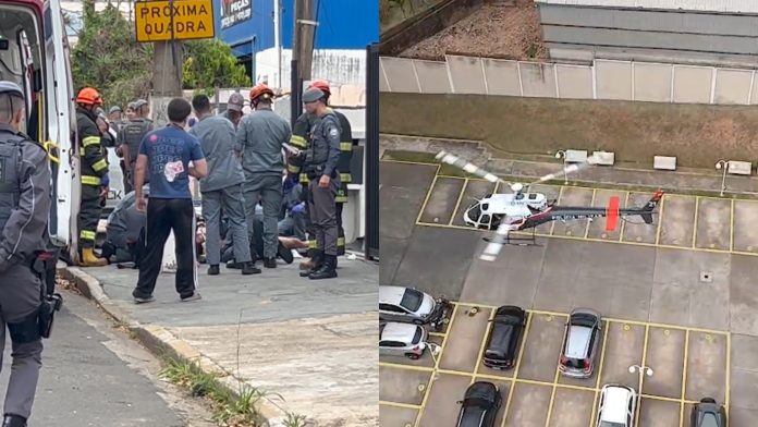 Jovem sofre traumatismo craniano após ser atingido por placas de madeira no trabalho; Helicóptero águia apoiou o resgate
