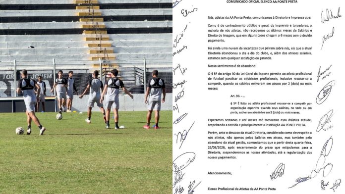 Ponte Preta: jogadores param atividades e cobram salários atrasados Ponte Preta: jogadores param atividades e cobram salários atrasados