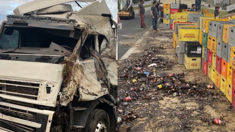 Carreta carregada com vidros tomba, invade contramão e provoca morte