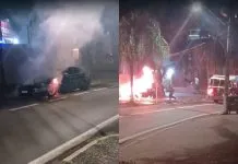 Porsche pega fogo durante a madrugada na Rodovia Anchieta