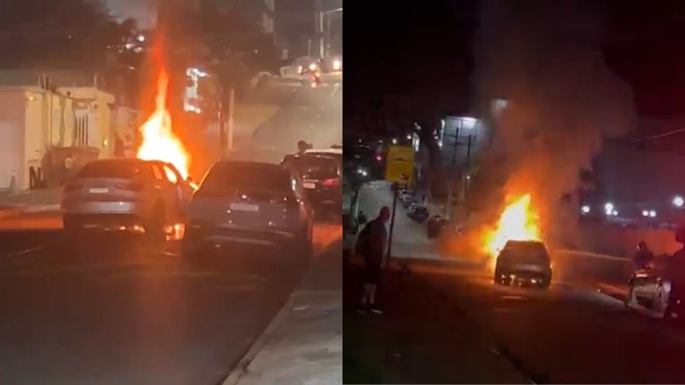 Carro de luxo pega fogo durante a madrugada em Campinas