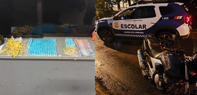 GCM de São Vicente recupera moto roubada e apreende drogas