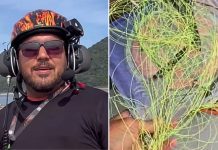 Vídeo mostra queda de paramotor após linha de pipa atingir asa em Itanhaém